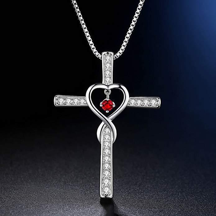 Cross Birthstone Crystal Pendant Necklace Women