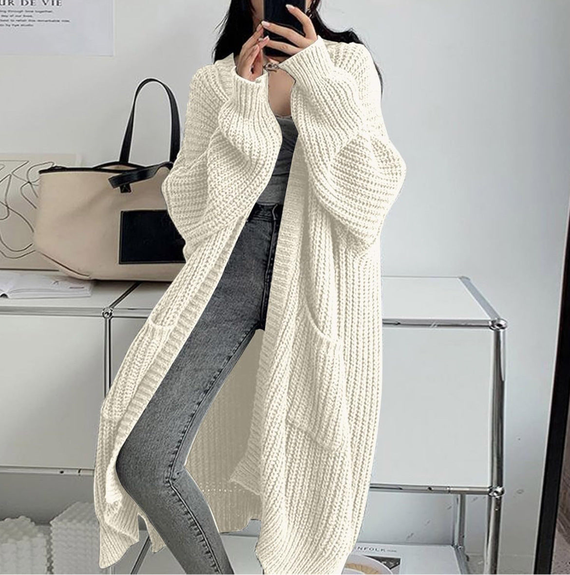 Free Style Loose Thick Knitted Coat For Women