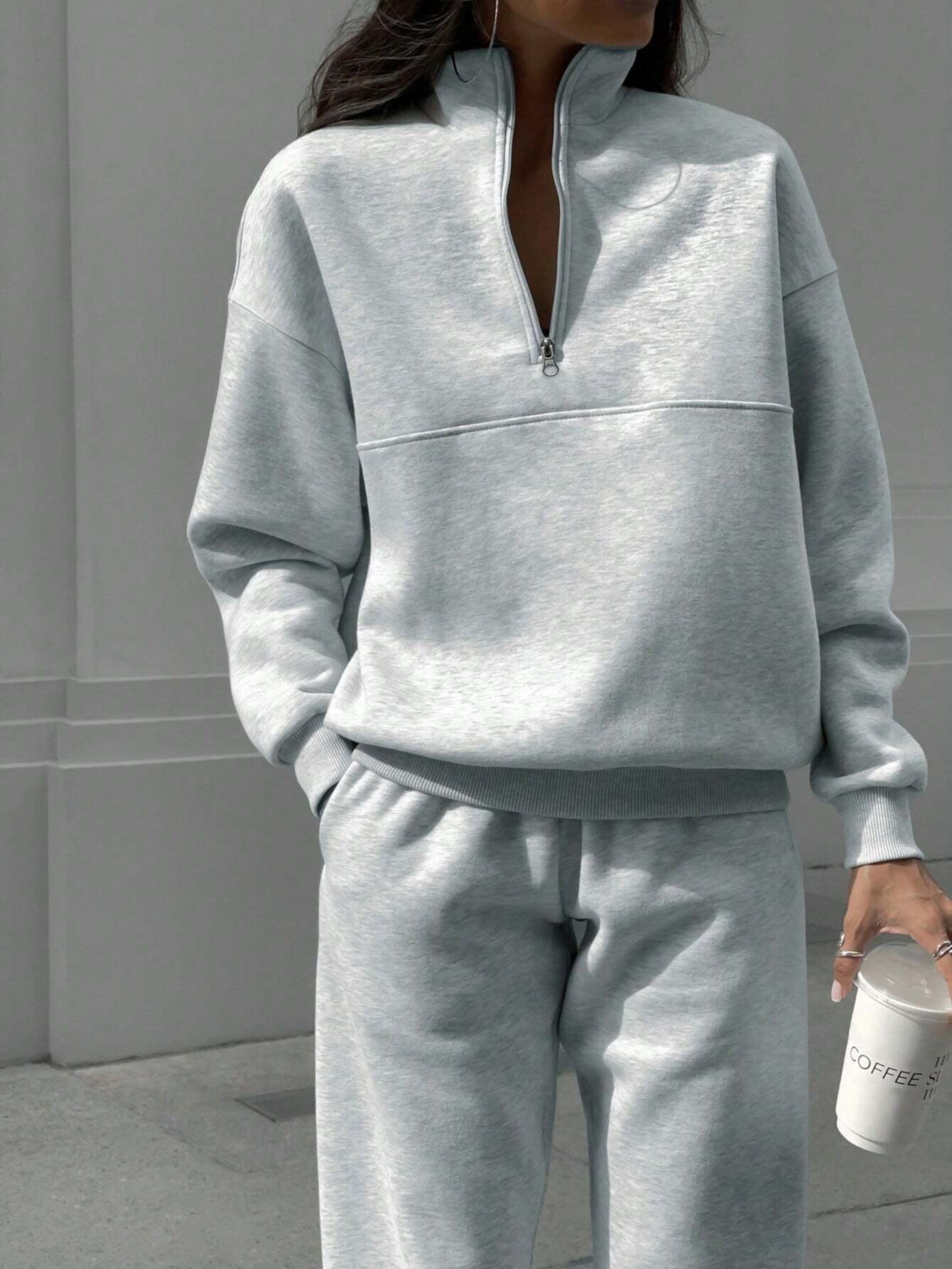 Long-sleeved Sports Stand-up Collar Zip-up Top Sweatshirt suit Womens