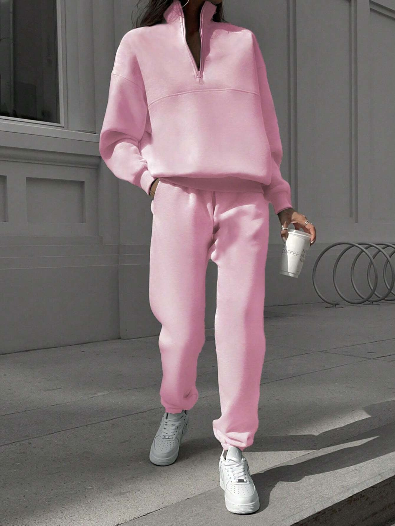 Long-sleeved Sports Stand-up Collar Zip-up Top Sweatshirt suit Womens