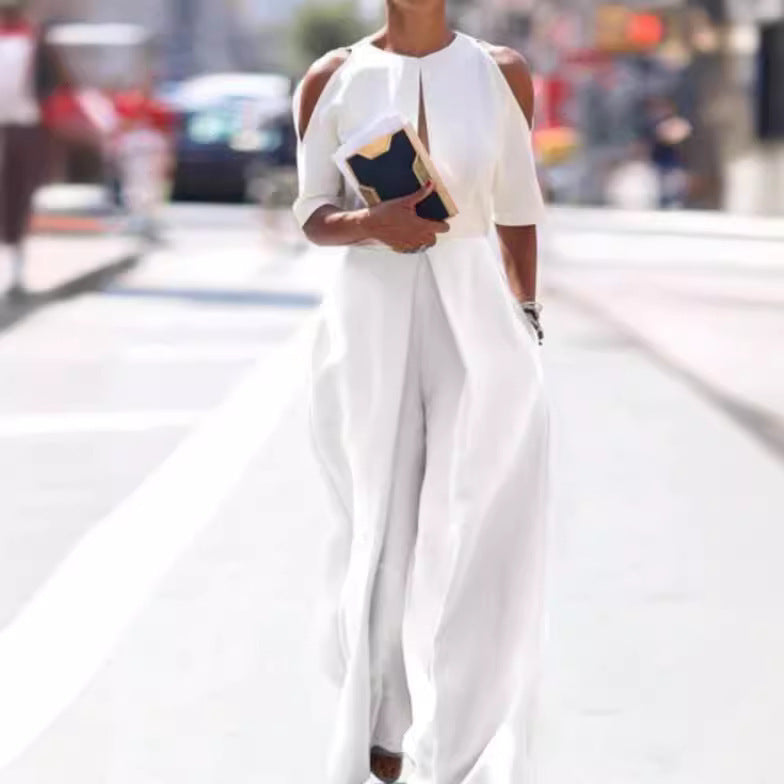 Women's Washed-out Straight Stitching Loose Jumpsuit