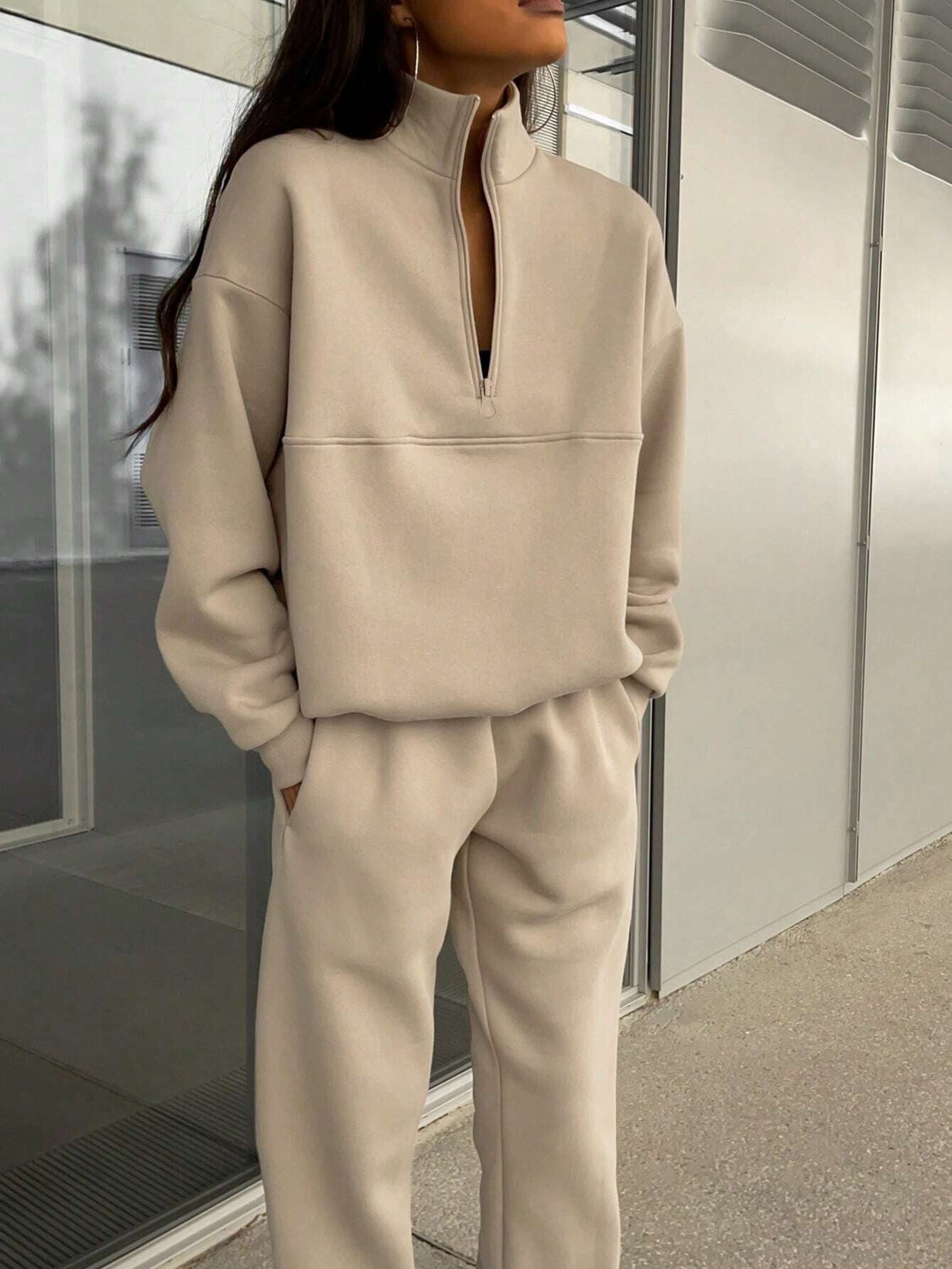 Long-sleeved Sports Stand-up Collar Zip-up Top Sweatshirt suit Womens
