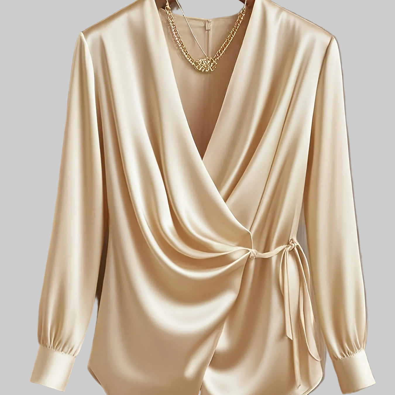 Champagne Asymmetrical Long Sleeve Blouse | Season Prestige