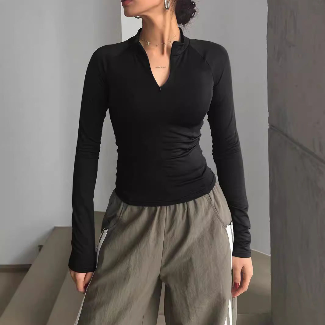 Sports Long-sleeved T-shirt Half-open Collar Y2g Short T-shirt Womens