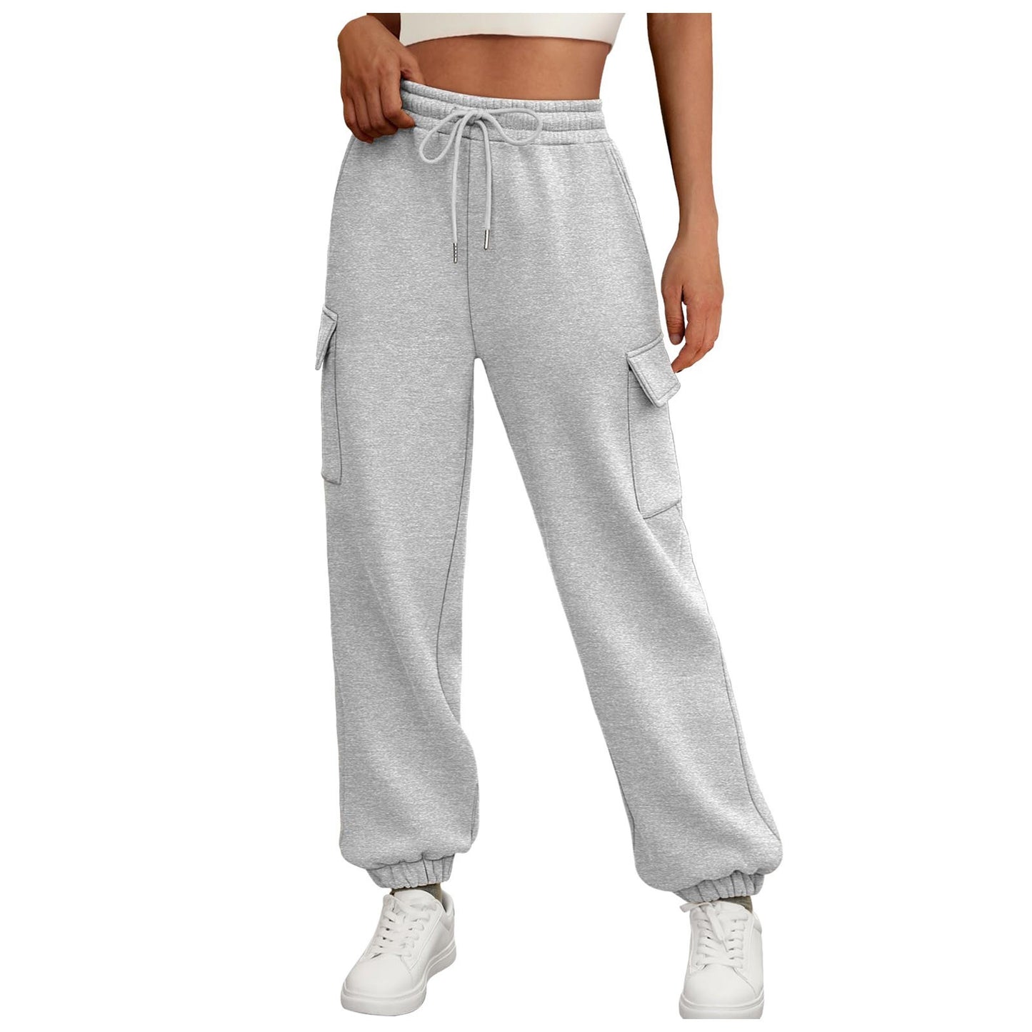 Casual Side Pocket Elastic Waist Solid Color Joggers Pants