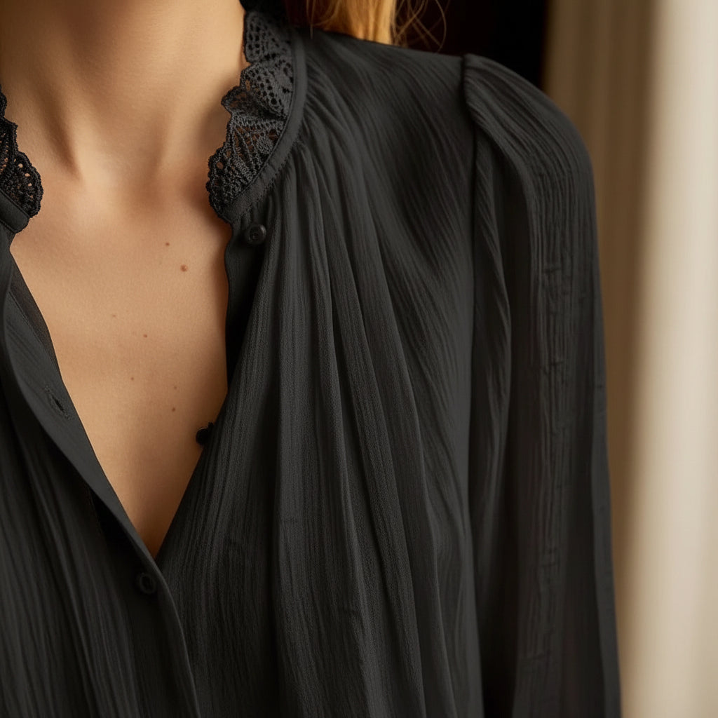 Damen-Bürobluse mit Spitzen-Patchwork – elegante Arbeitskleidung