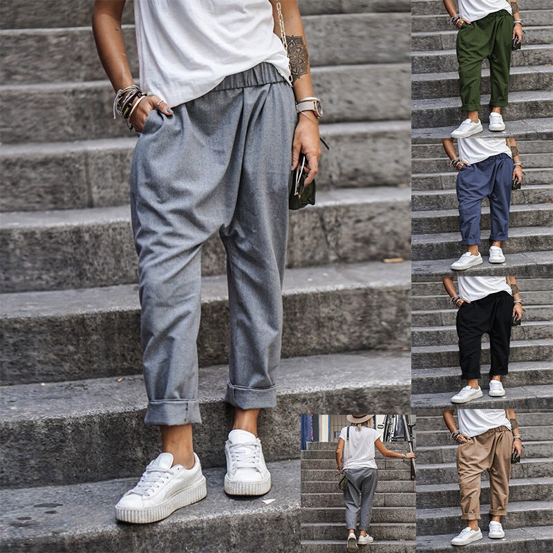 Women's Casual High Waist Harem Trousers With Pockets