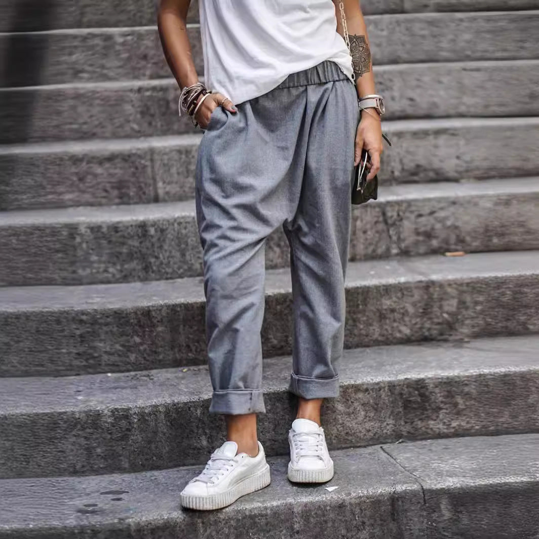 Women's Casual High Waist Harem Trousers With Pockets