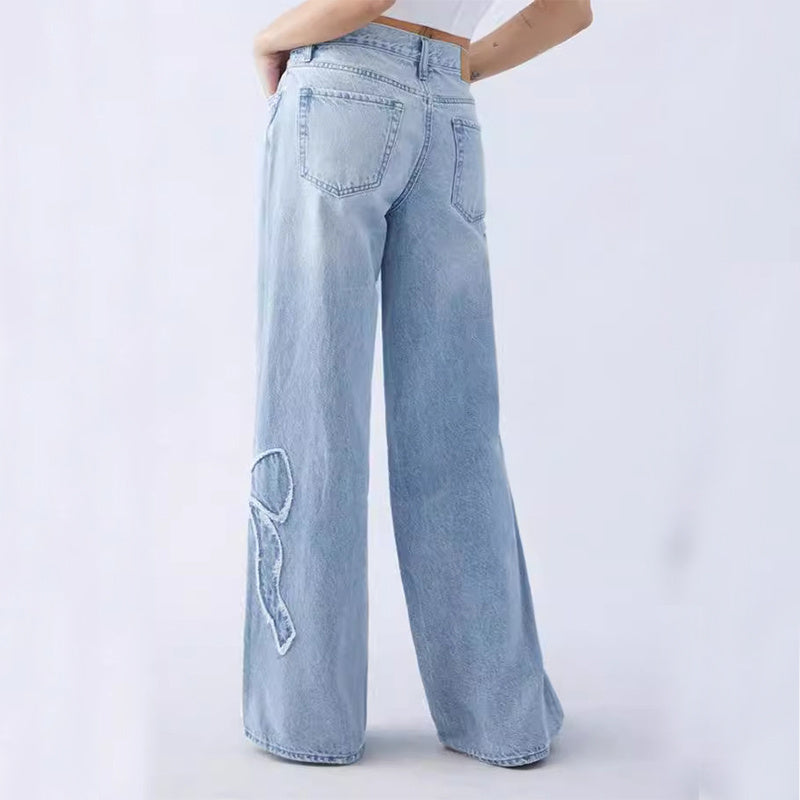 Women's Straight Butterflu Jeans Street Design Baggy Pants