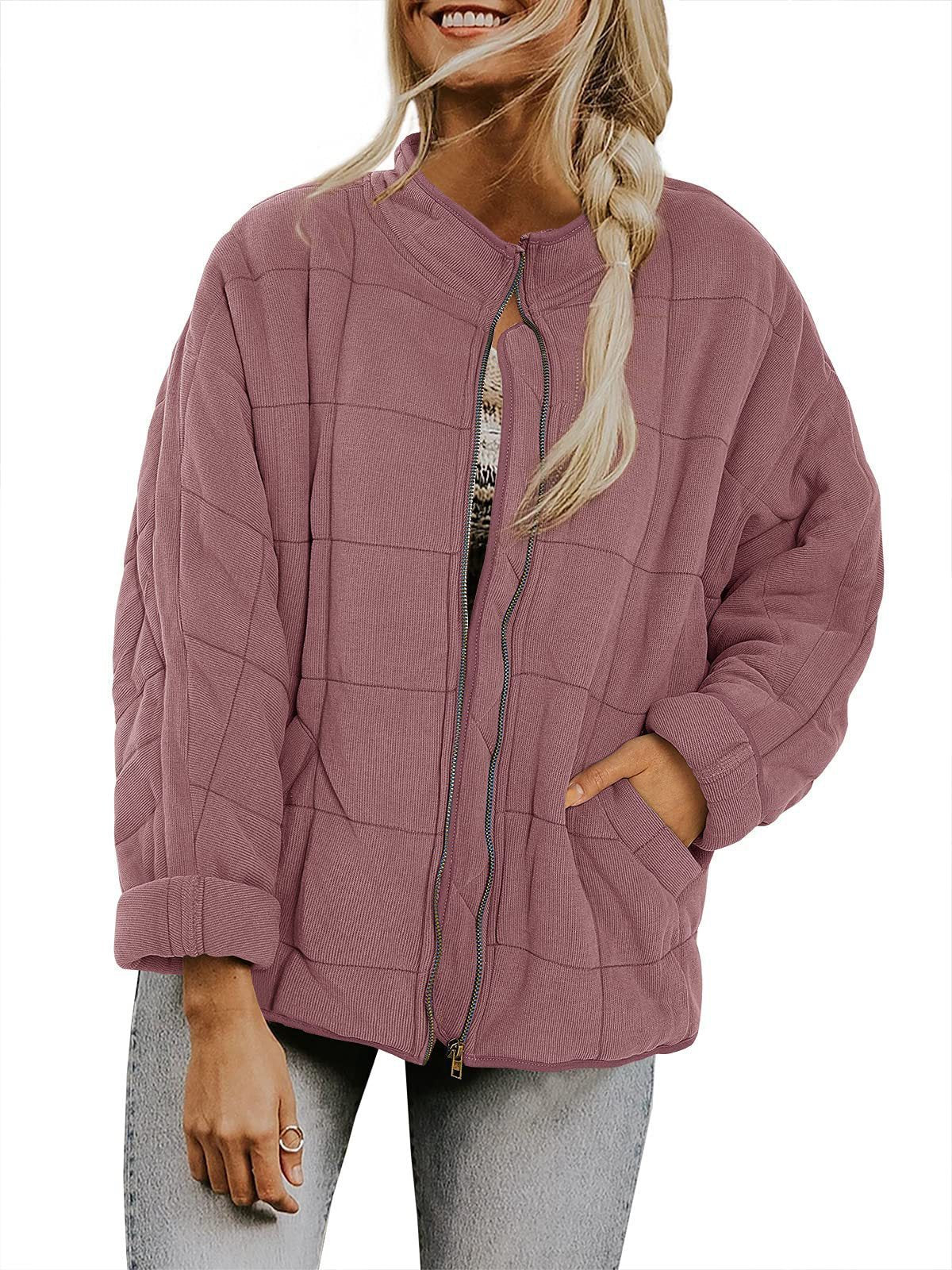 Plaid Long Sleeved Zip-up Stand Collar Jacket For Women's