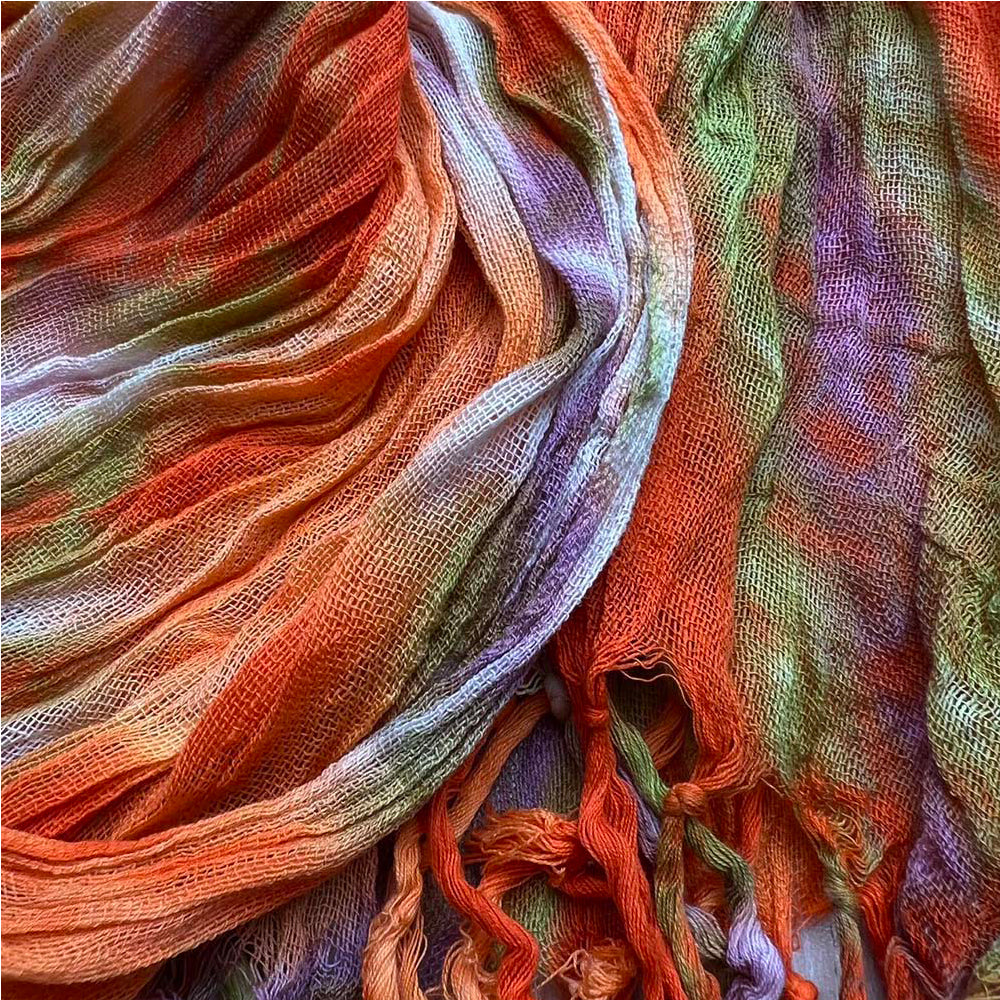 Orange Red Printed Viscose Lightweight All-Season Wrap Scarf
