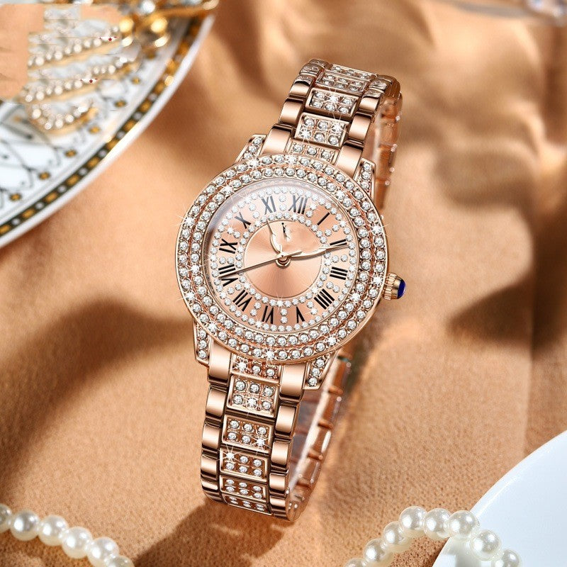 Womens Elegant Sparkling Quartz Watch With Diamonds