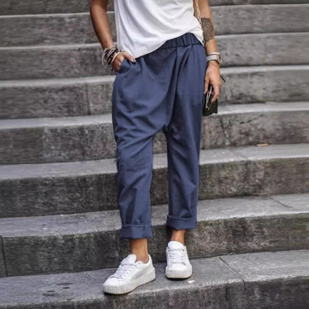 Women's Casual High Waist Harem Trousers With Pockets