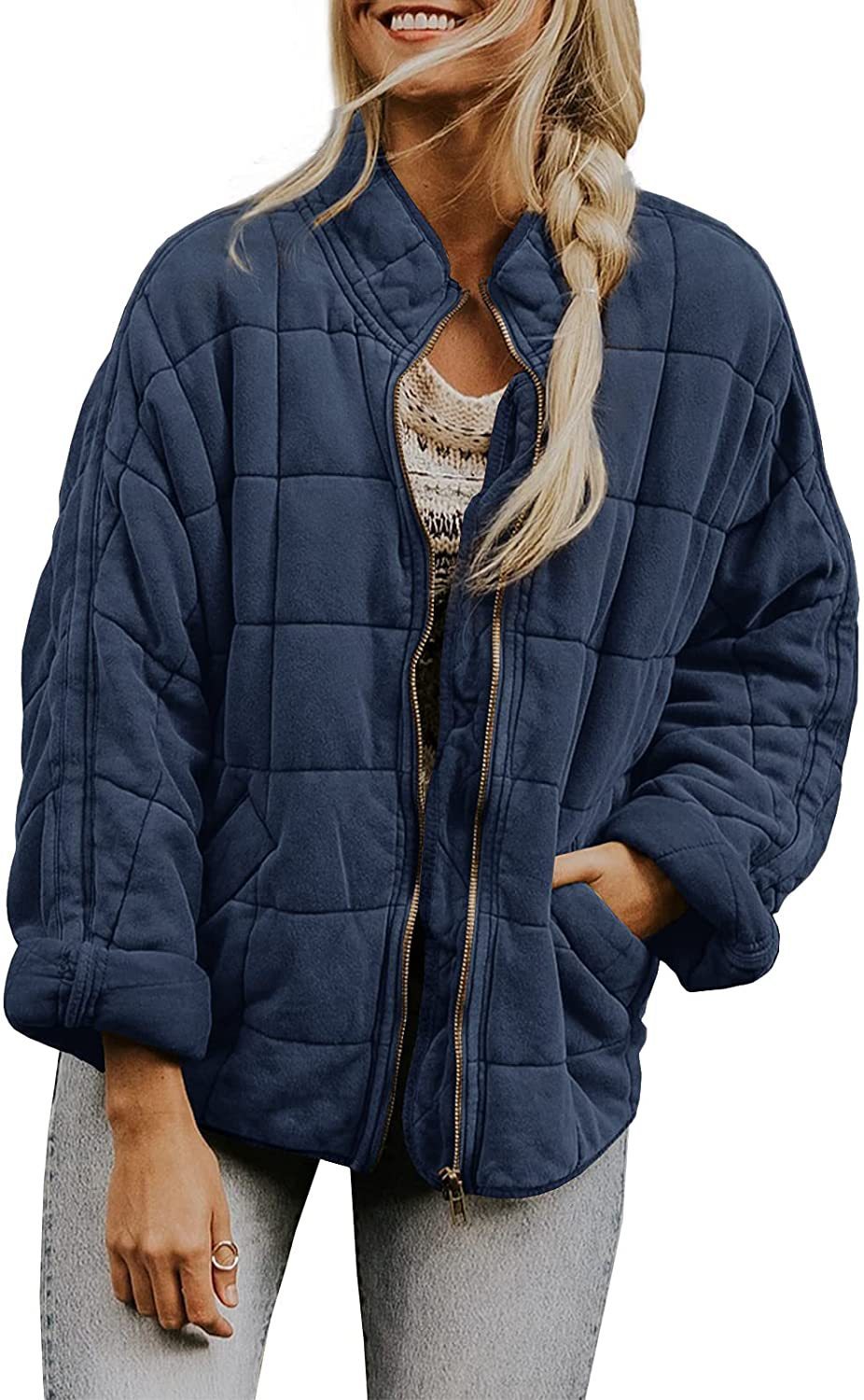 Plaid Long Sleeved Zip-up Stand Collar Jacket For Women's