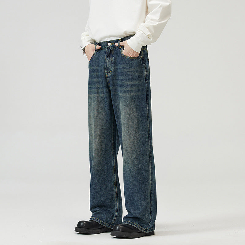 Men And Women Washed-out Vintage Wide-leg Pants
