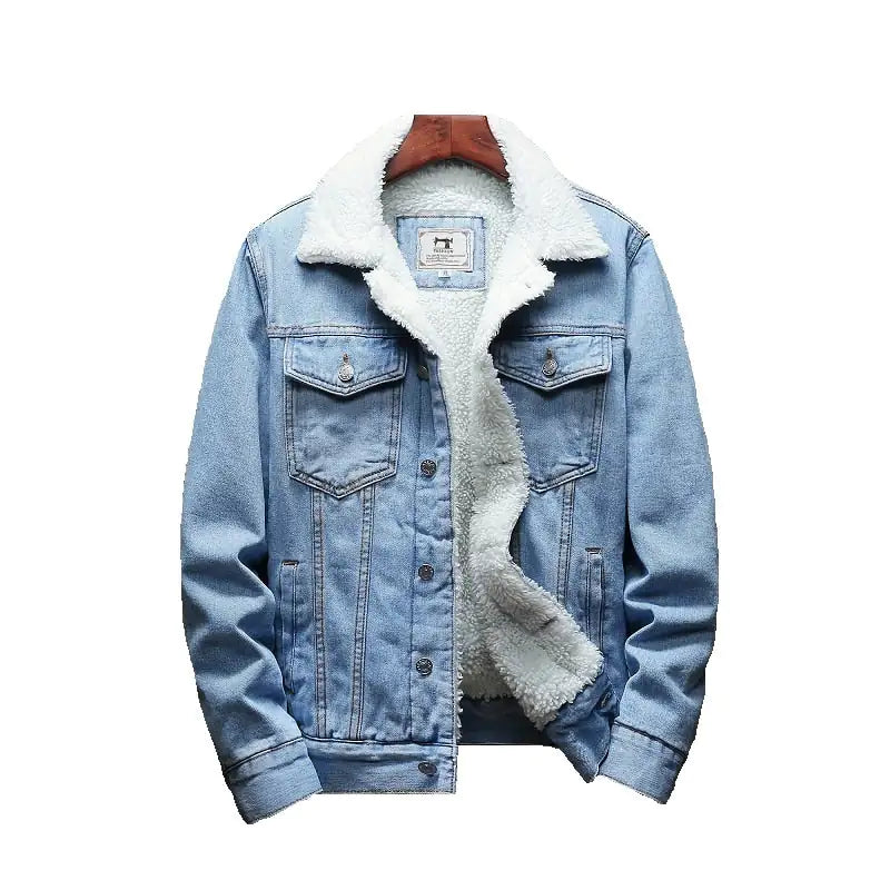 Mens Light Blue Winter Jean Jackets Outerwear Warm Denim Coats