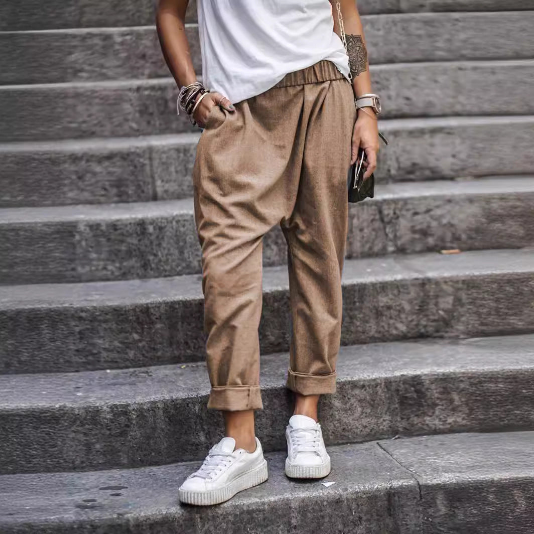 Women's Casual High Waist Harem Trousers With Pockets