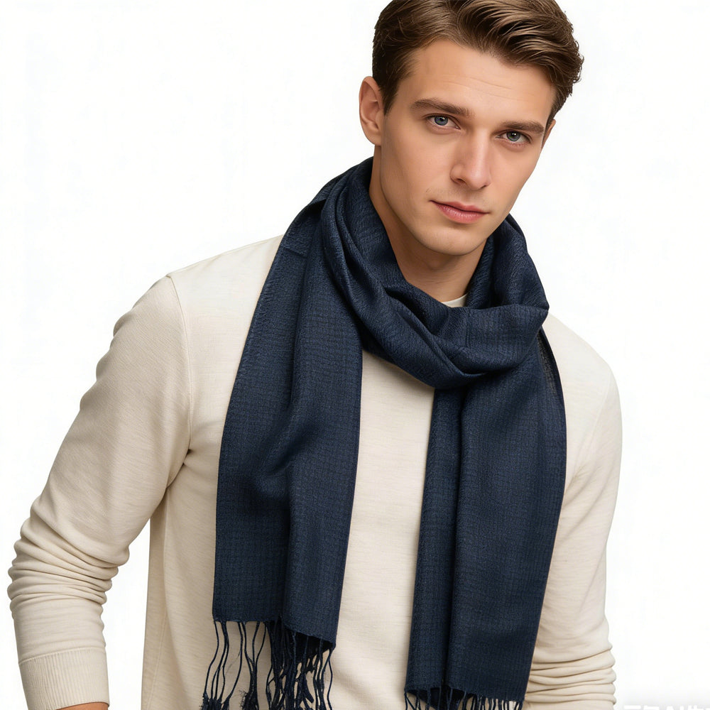 Navy Herringbone Unisex Luxury Jacquard Wrap