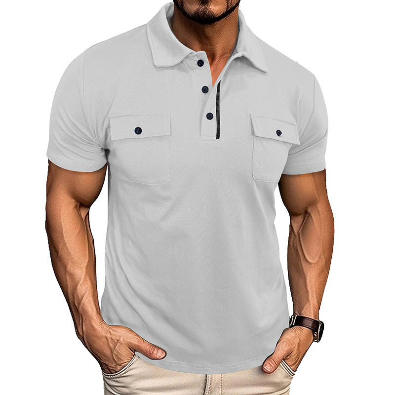 Summer Lapel Button Polo Shirt With Pockets Outdoor Fashion Short Sleeve Tops For Men