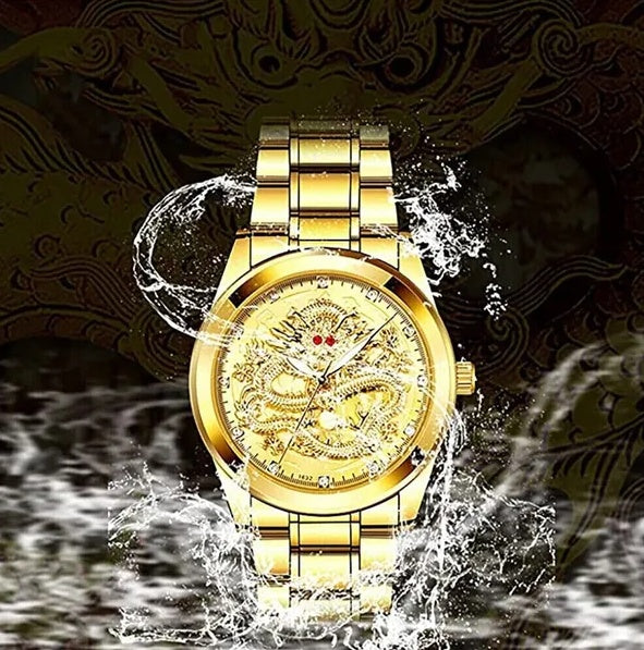 Men's Gold Watch Diamond Quartz Classic Stainless Steel Business Watch