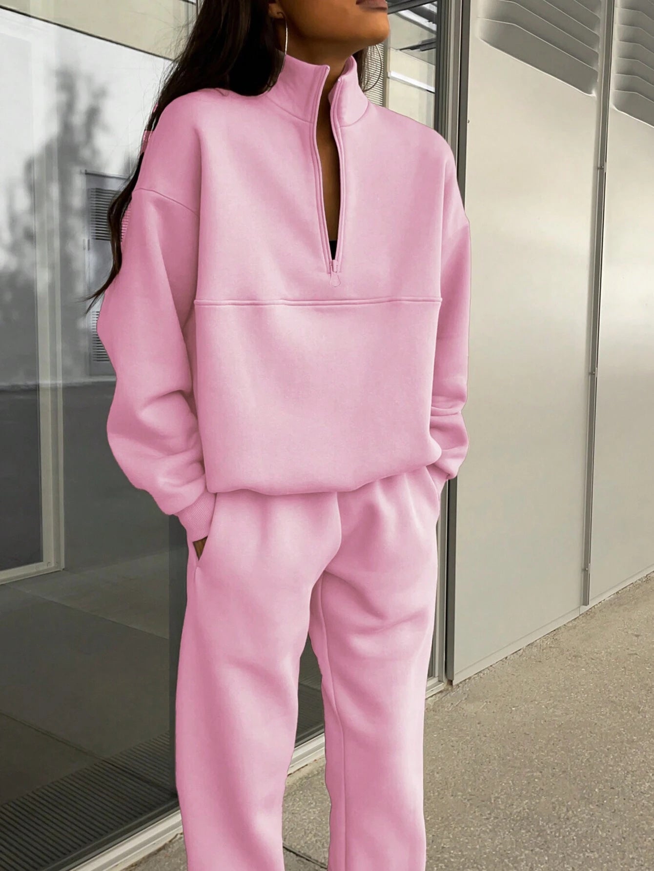 Long-sleeved Sports Stand-up Collar Zip-up Top Sweatshirt suit Womens