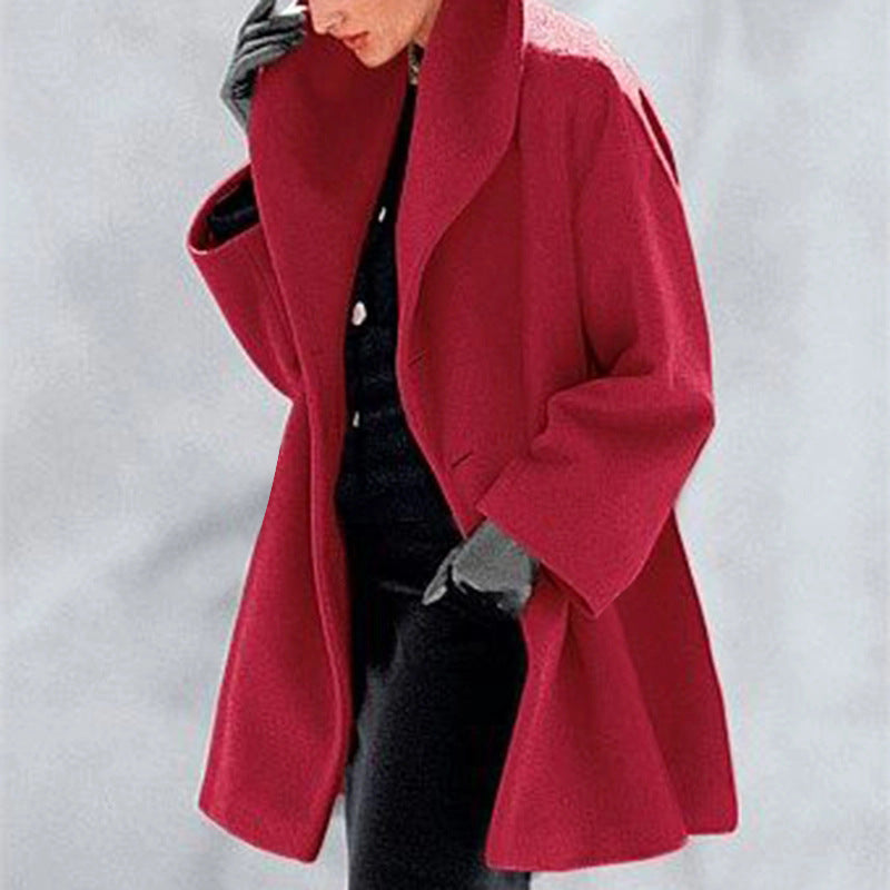 Womens Round Neck Loose Woolen Coat Solid Casual Coat For Autumn and winter