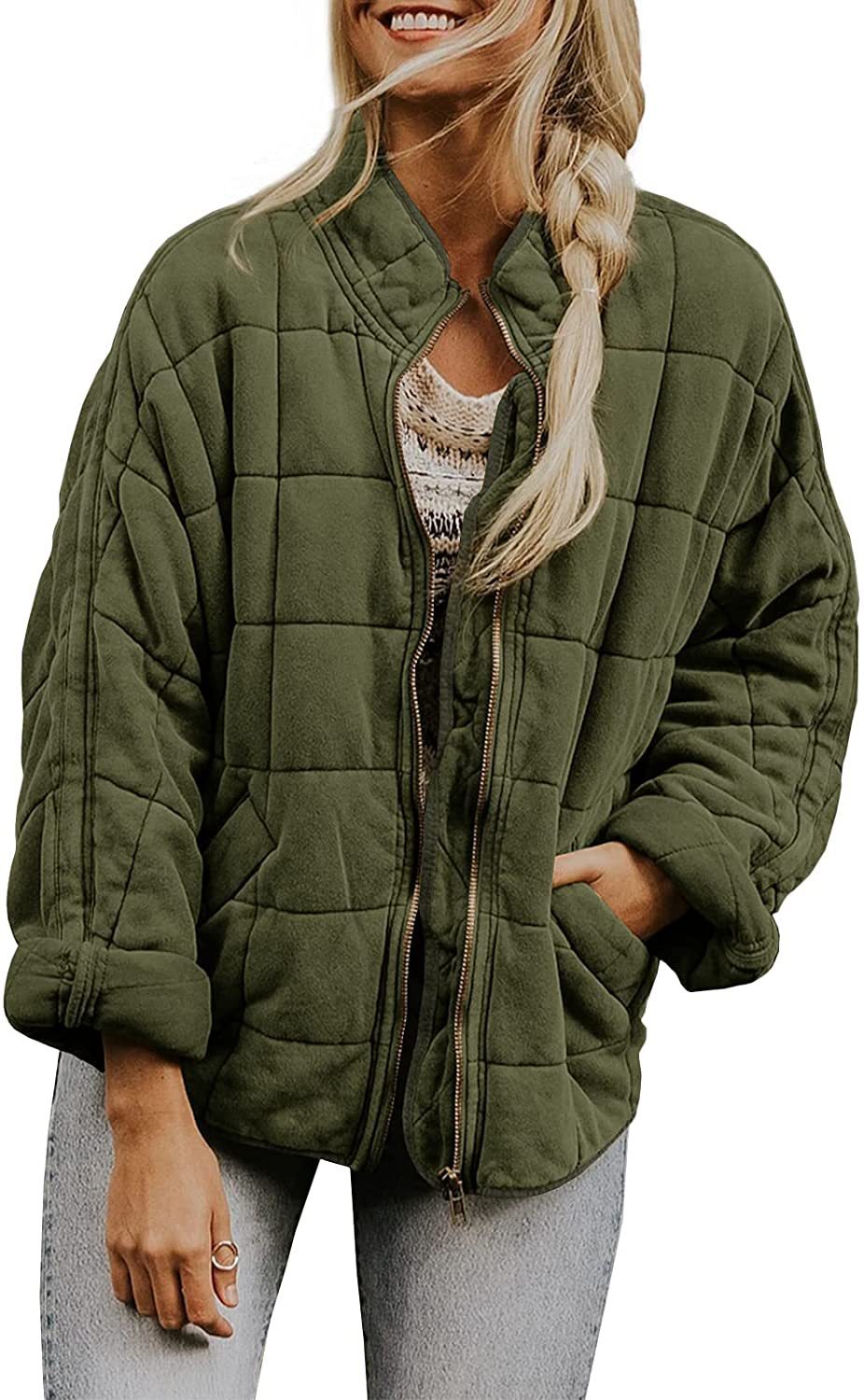 Plaid Long Sleeved Zip-up Stand Collar Jacket For Women's