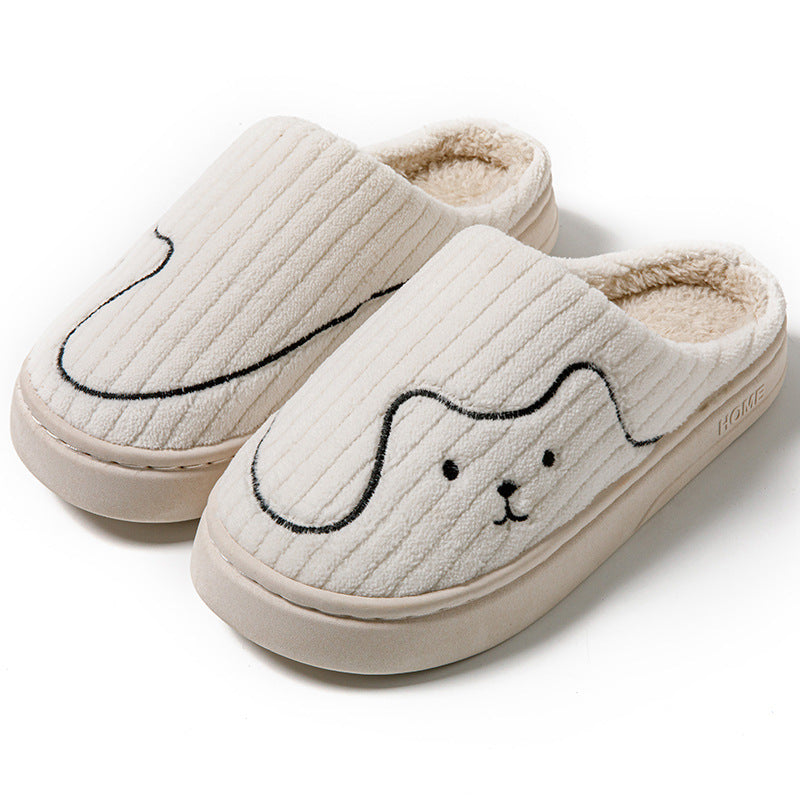 Women Striped Cat Slippers Indoor Couple Non-slip Winter Warm Plush House Shoes Mens