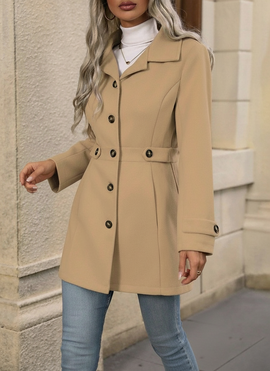 Elegant Woolen Coat Lapel Mid-length Jacket For Women