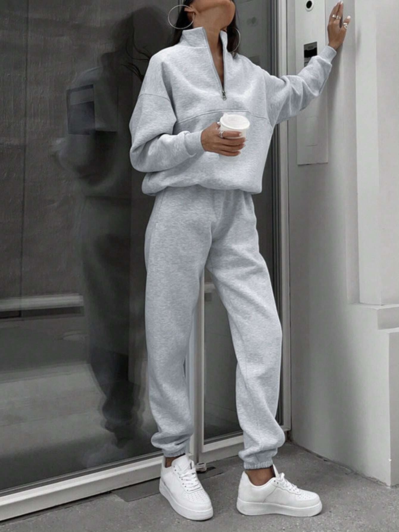 Long-sleeved Sports Stand-up Collar Zip-up Top Sweatshirt suit Womens