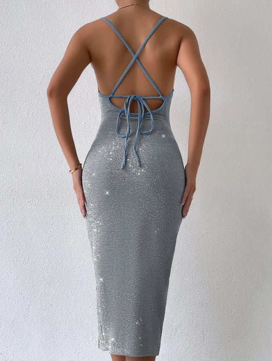 Women's Bright Diamond Side Slit Suspender Dress