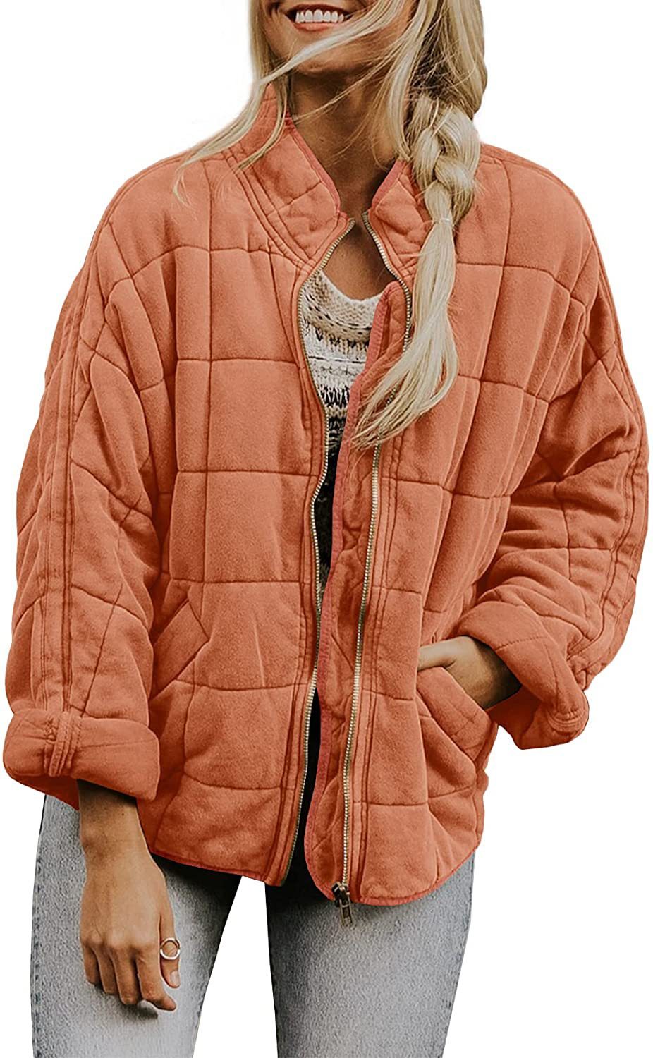 Plaid Long Sleeved Zip-up Stand Collar Jacket For Women's