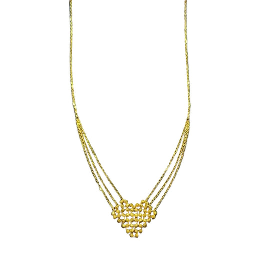 Gold necklace displayed on a jewelry display card with heart-shaped pendant