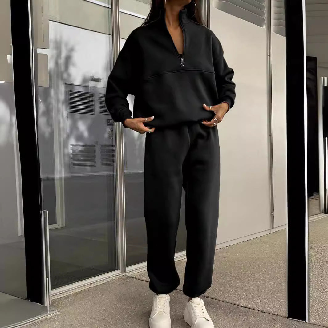 Long-sleeved Sports Stand-up Collar Zip-up Top Sweatshirt suit Womens
