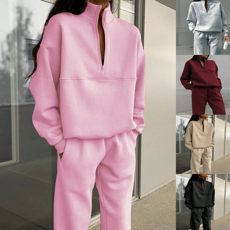 Long-sleeved Sports Stand-up Collar Zip-up Top Sweatshirt suit Womens