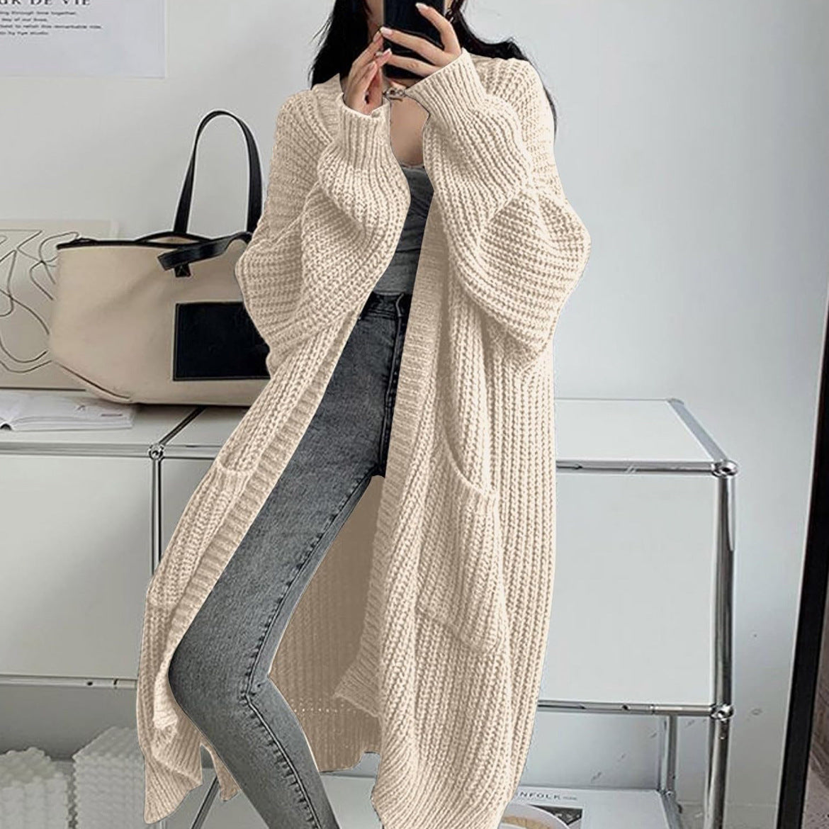 Free Style Loose Thick Knitted Coat For Women