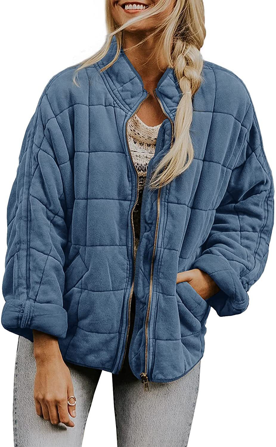 Plaid Long Sleeved Zip-up Stand Collar Jacket For Women's