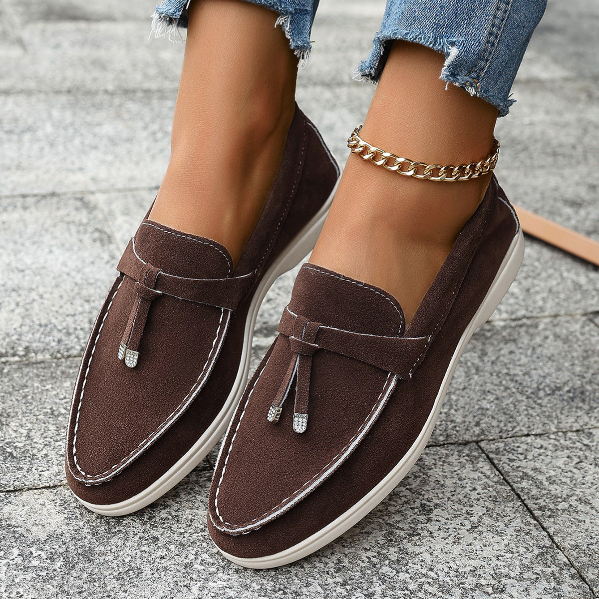 Casual One Pedal Loafer Tassel Shallow Mouth Loafers For Women
