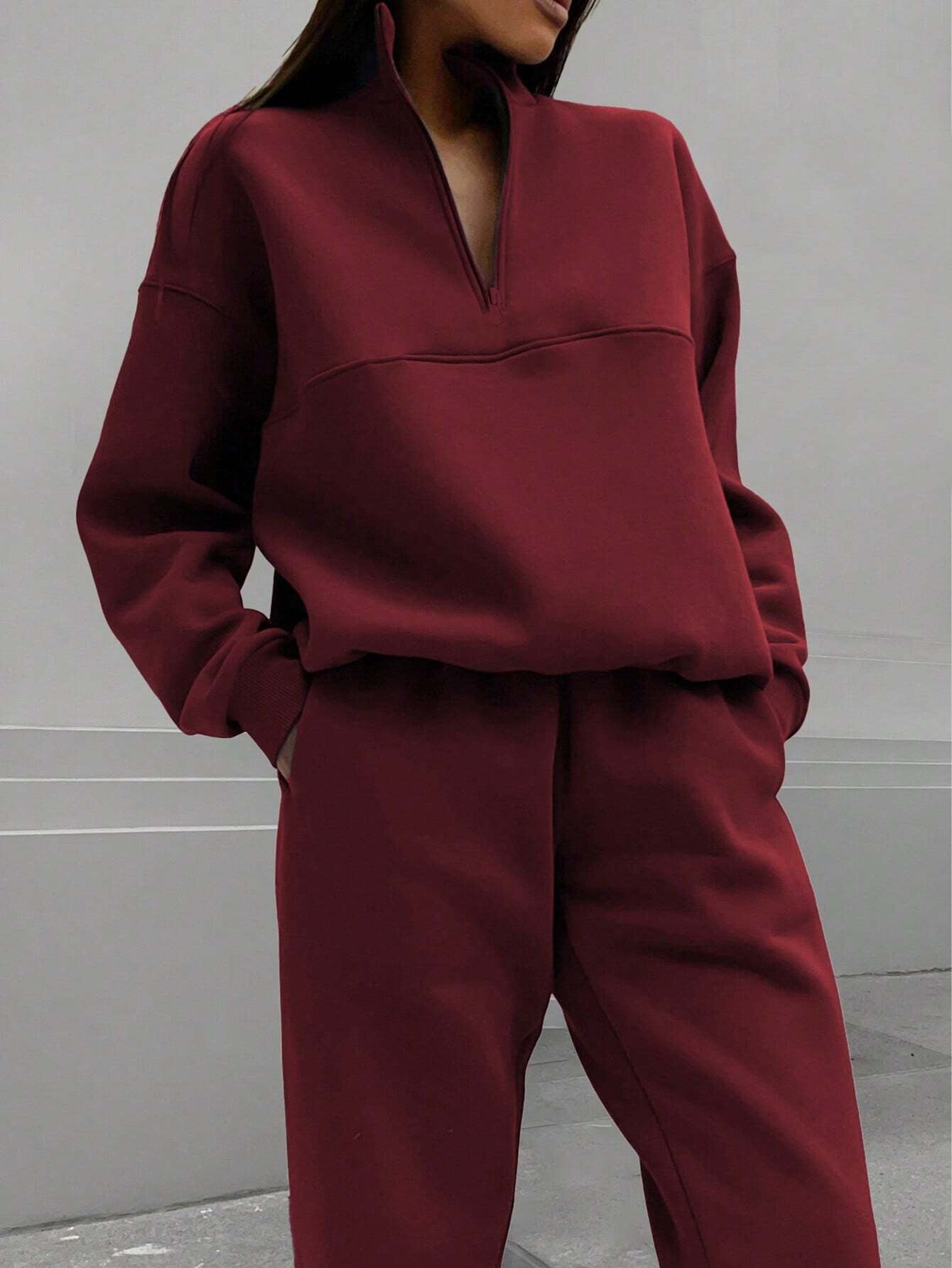 Long-sleeved Sports Stand-up Collar Zip-up Top Sweatshirt suit Womens