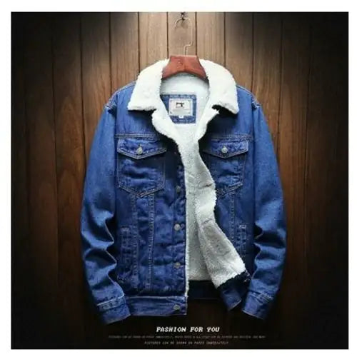 Mens Light Blue Winter Jean Jackets Outerwear Warm Denim Coats