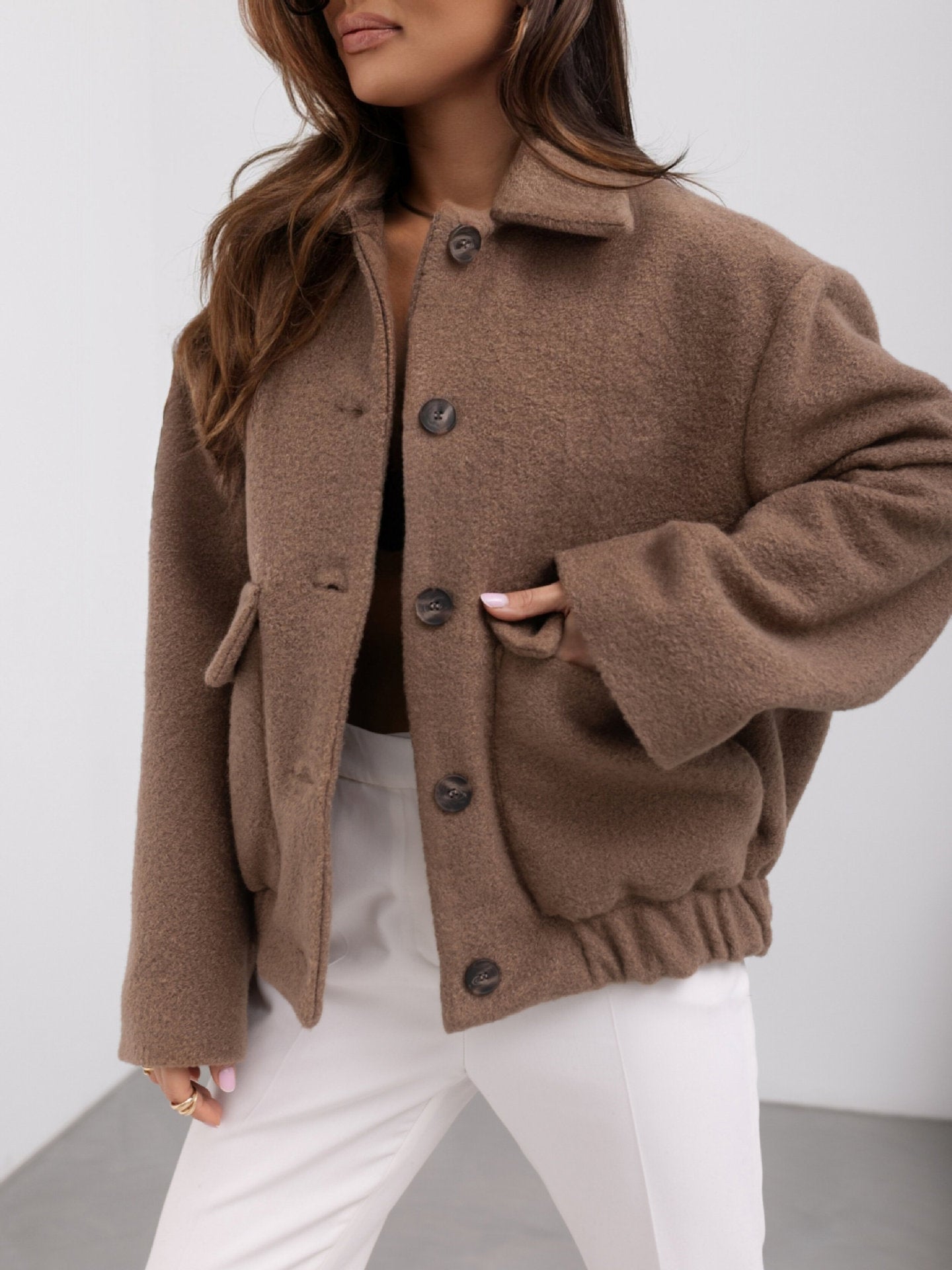 Women's Casual Button Woolen Winter llJackets
