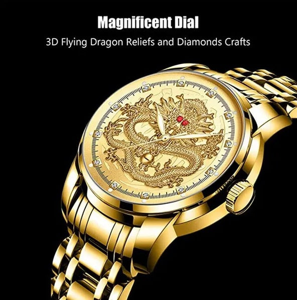 Men's Gold Watch Diamond Quartz Classic Stainless Steel Business Watch