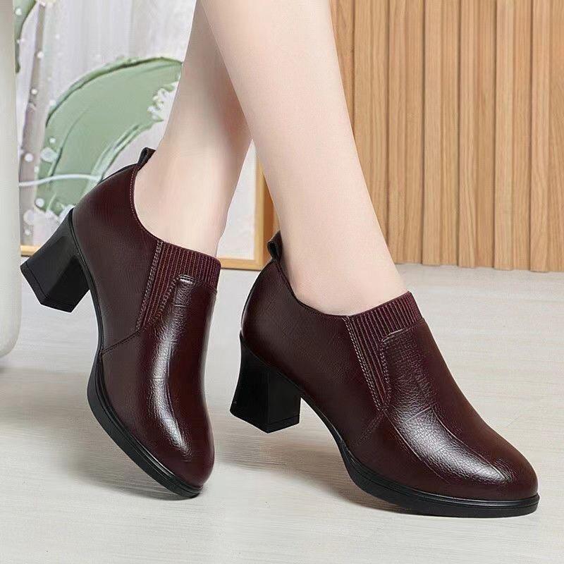 Womens Deep-toe Soft-leather Soft-soled High Heels