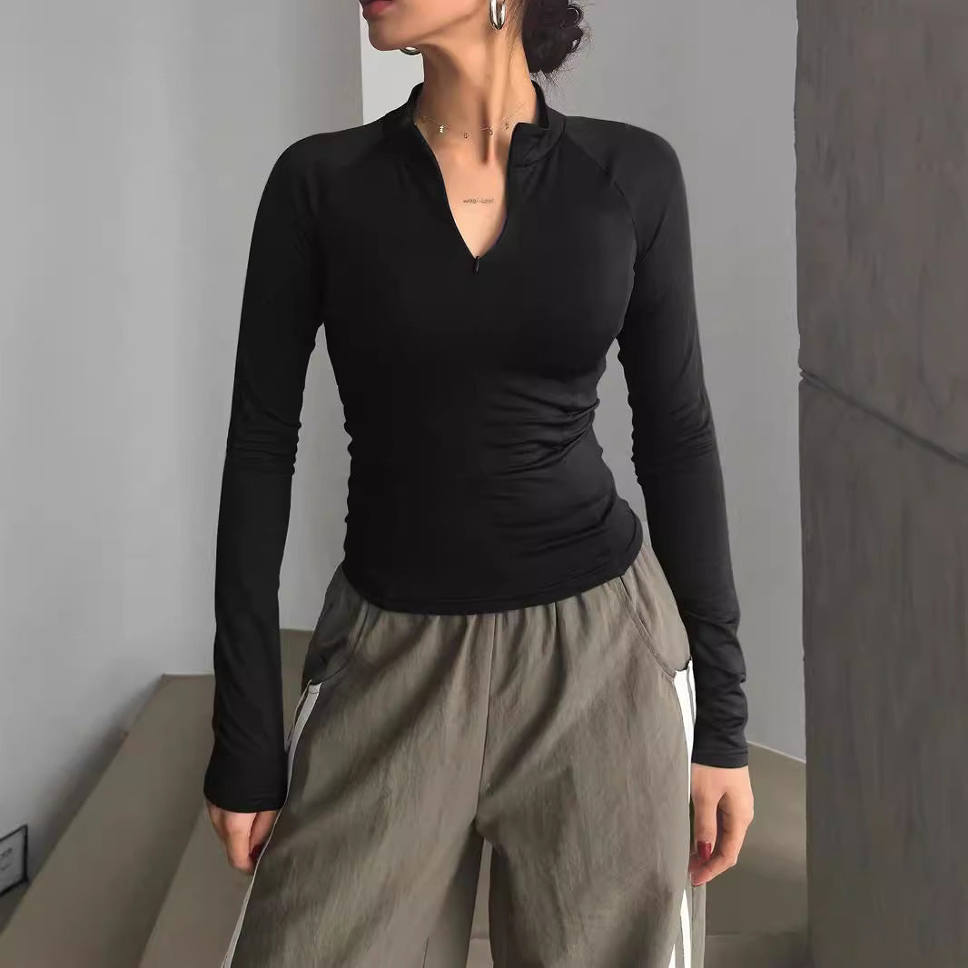 Sports Long-sleeved T-shirt  Half-open Collar Y2g Short T-shirt Womens