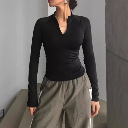 Sports Long-sleeved T-shirt  Half-open Collar Y2g Short T-shirt Womens