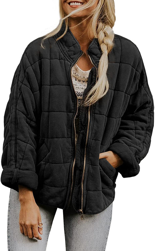 Plaid Long Sleeved Zip-up Stand Collar Jacket For Women's
