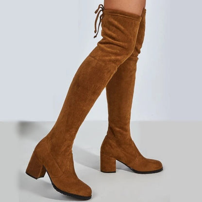 Tube Chunky Heel Mid-High Stretch Boots For Women