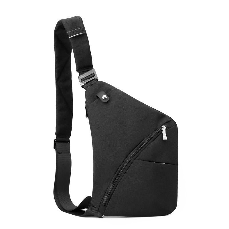 Men's crossbody anti-theft closefitting chest bag underarm bag in black, made of Oxford cloth, 22cm wide and 32cm high.