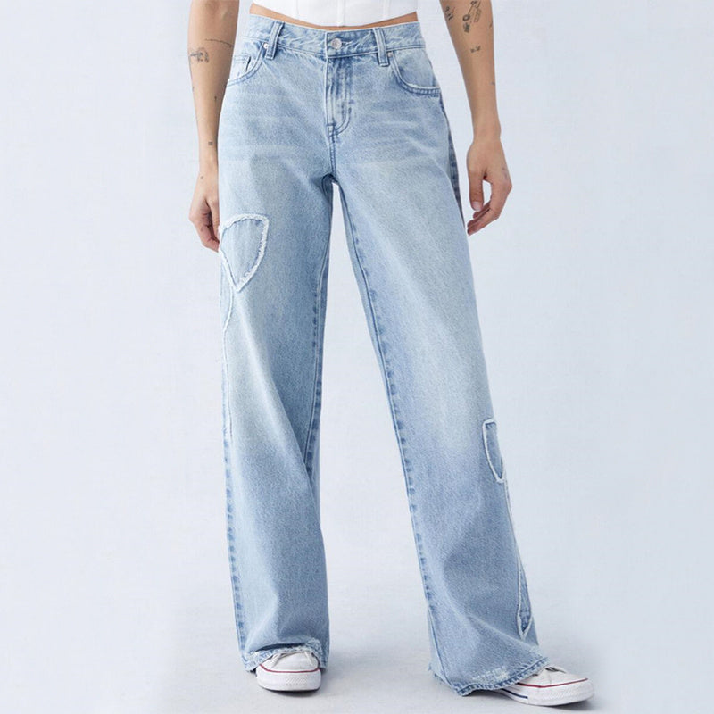 Women's Straight  Butterflu Jeans Street Design Baggy Pants