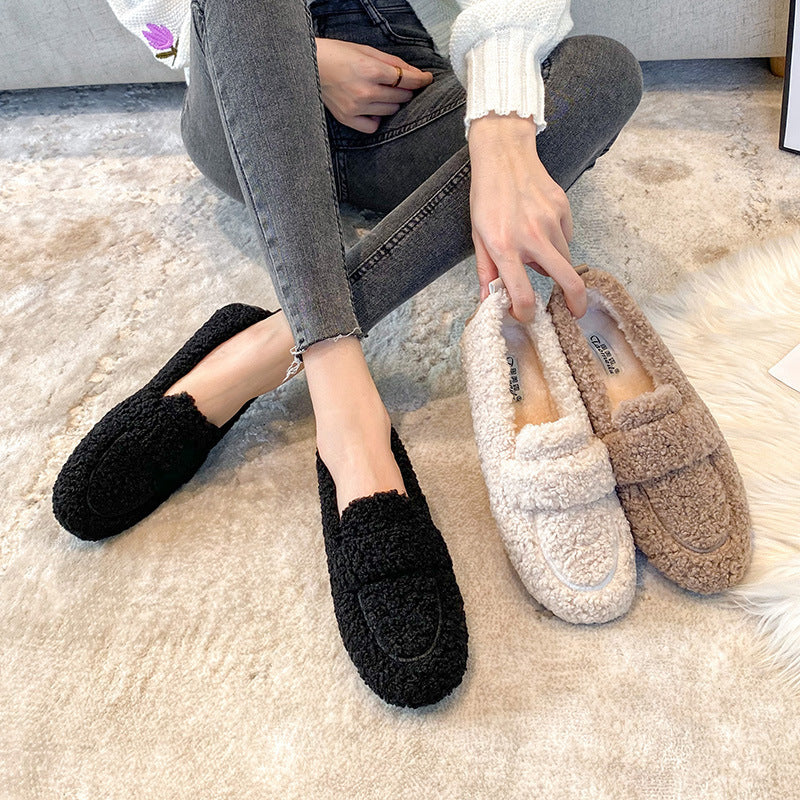 Warm Winter Plush Slip On Loafers Women's home shoes